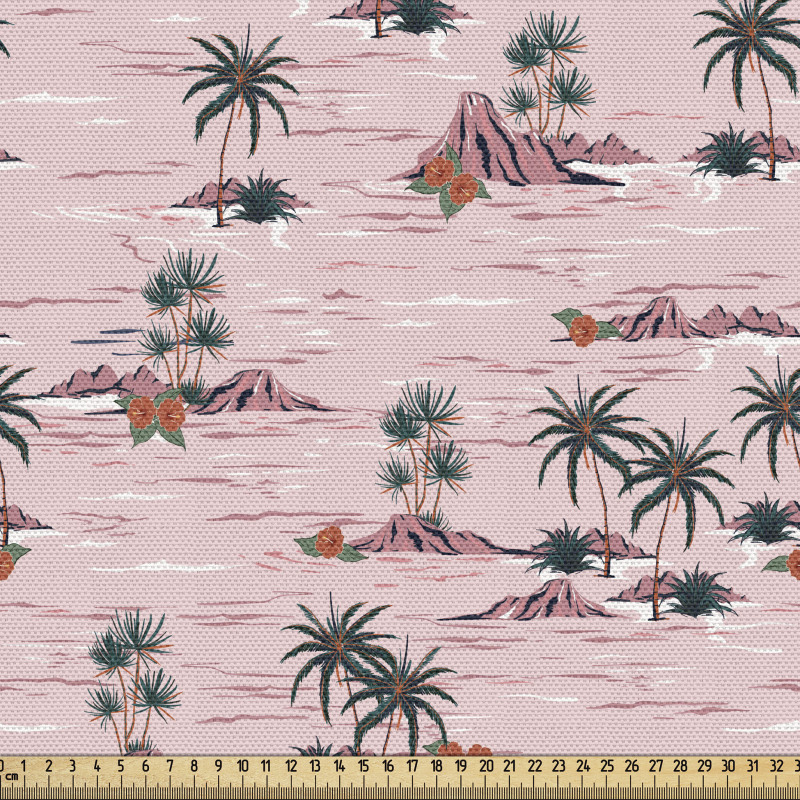 Egzotik Parça Kumaş Pembe Fon Üzerinde Palmiye Ağaçları Desenli