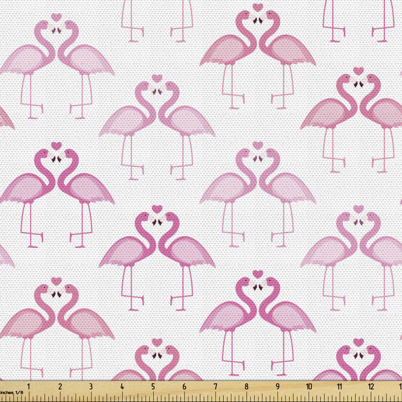 Hayvan Parça Kumaş Beyaz Fon Üzerinde Pembe Flamingolar Desenli