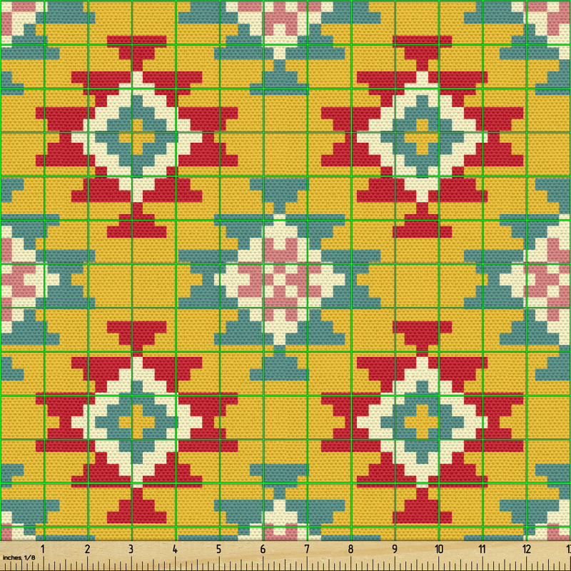 Geometrik Parça Kumaş Zikzaklı Kilim Desenli