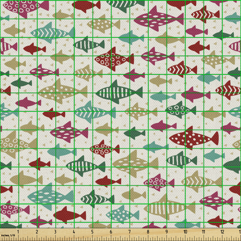 Hayvan Parça Kumaş Farklı Renklerde Boylarda Balık Çizimleri