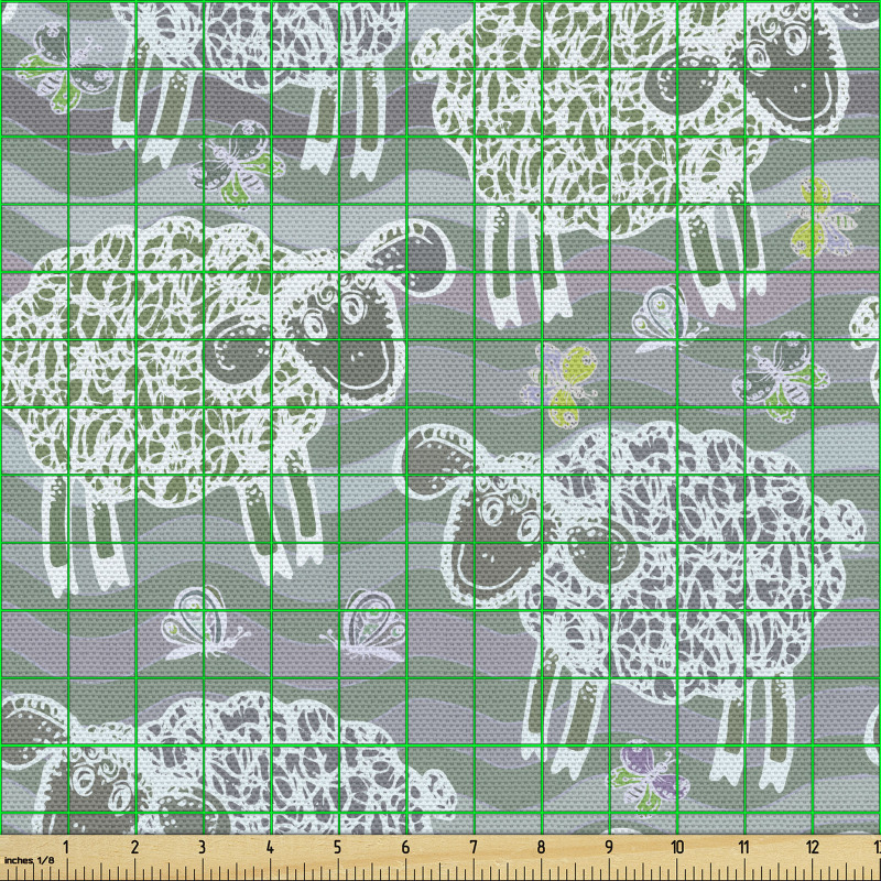 Hayvan Parça Kumaş Dalgalı Şeritlerde Çizgisel Beyaz Koyunlar