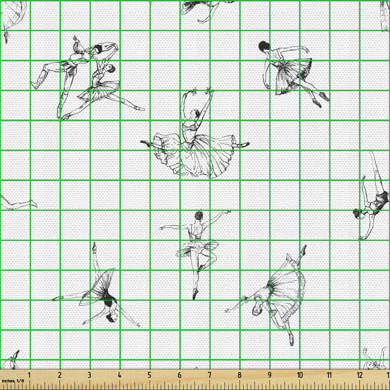 Sanatsal Parça Kumaş El Çizimi Dekoratif Dans Eden Balerinler