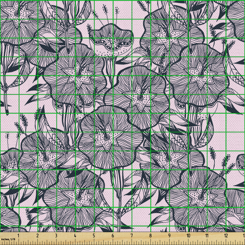 Floral Parça Kumaş Sade Fon Üzerindeki Çizgili Çiçekler Yaprak