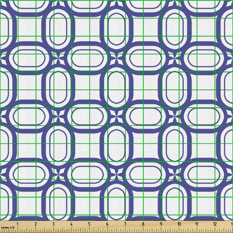 Geometrik Parça Kumaş Beyaz Fon Üzerindeki Mavi Şekil Desenli