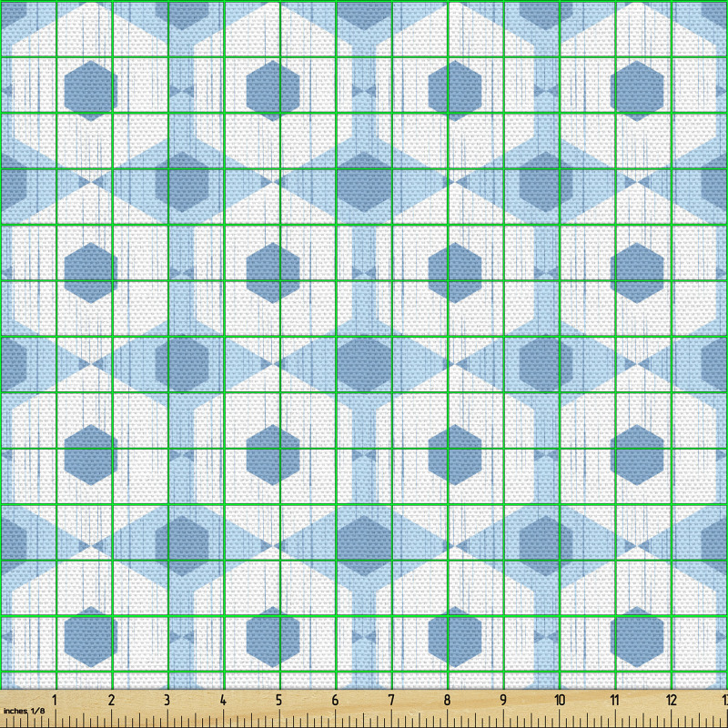 Geometrik Parça Kumaş Mavi Fon Üzerindeki Beyaz Altıgenler