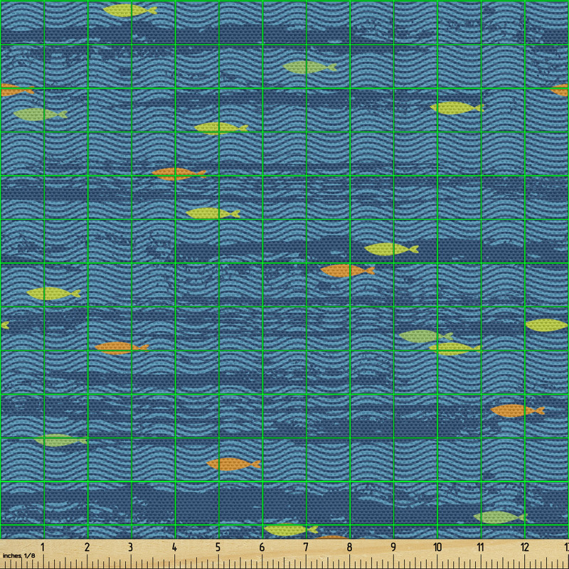 Sualtı Parça Kumaş Mavi Fon Üzerindeki Minik Balıklı Desen