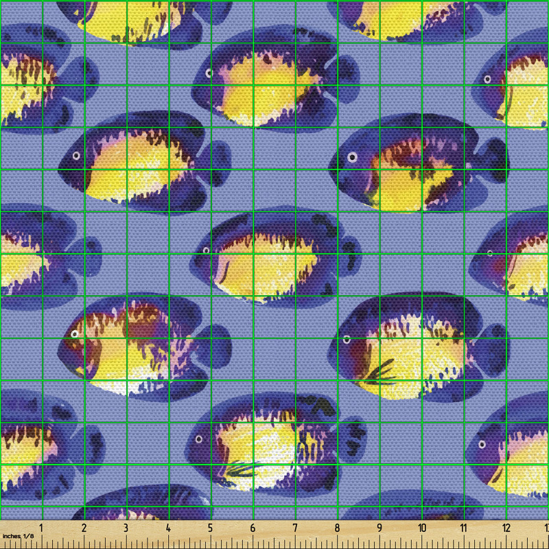 Hayvan Parça Kumaş Soluk Mor Arka Planda Parlak Balık Çizimleri