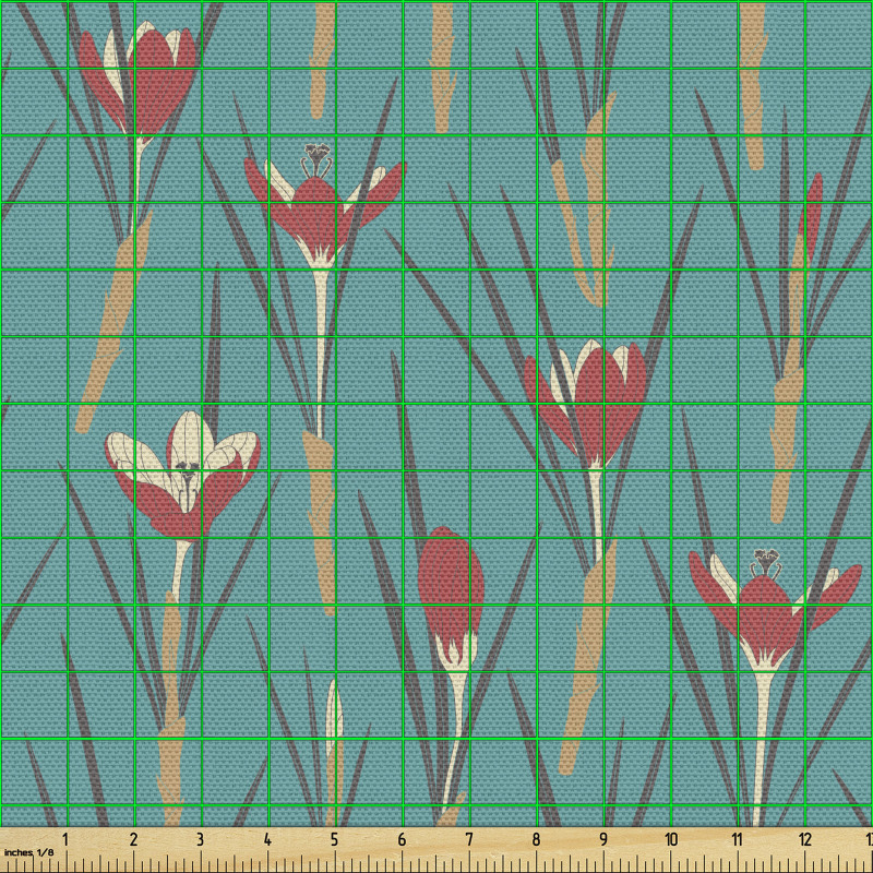 Botanik Parça Kumaş Turkuaz Arka Planda Pastel Tarzı Çiçekler