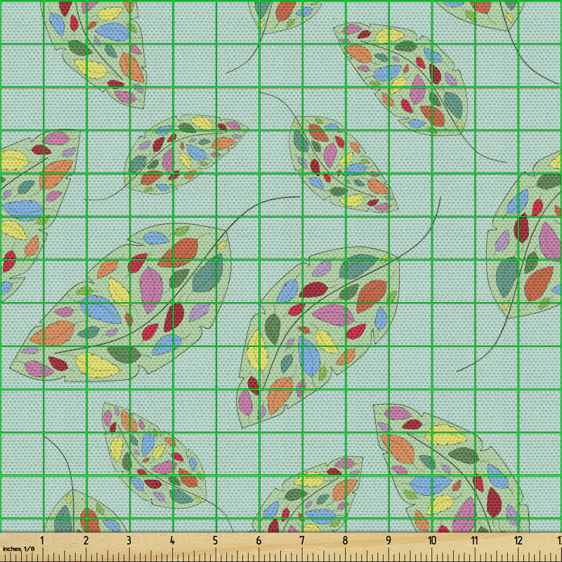 Bitkisel Parça Kumaş Rengarenk Minik Yaprak Çizimli Bitkiler