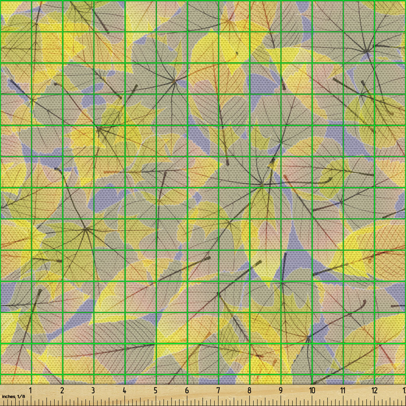 Bitkisel Parça Kumaş Üst Üste Duran Sonbahar Yaprakları Deseni