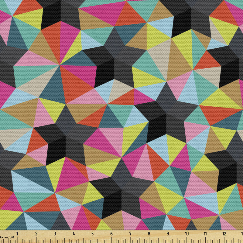Geometrik Parça Kumaş Yıldızların Renkli Üçgenlerle Sonsuzluğu