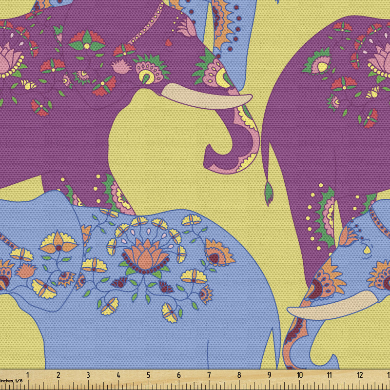 Folk Parça Kumaş Tekrarlanmış Etnik Motiflerle Süslenmiş Filler