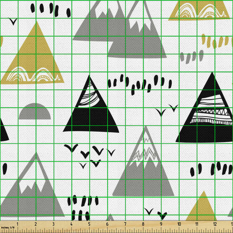 Doğa Parça Kumaş Tekrarlanmış Kuşlar ve Kıvrımlı Dağ Motifleri