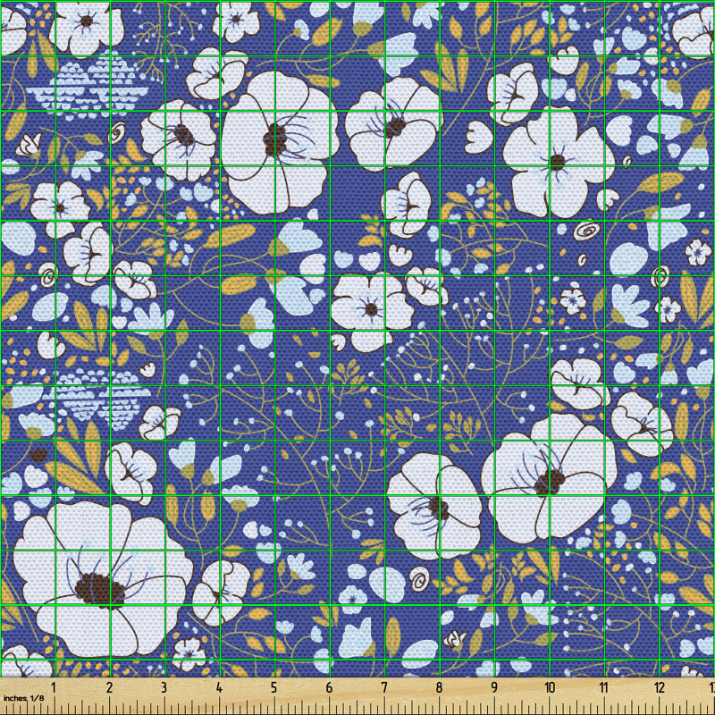 Botanik Parça Kumaş Geleneksel Tarzda Tekrarlanmış Çiçekler