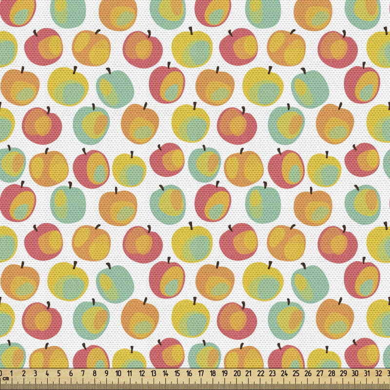 Meyveler Parça Kumaş Sık Tekrarlanış Rengarenk Şeftali ve Elma