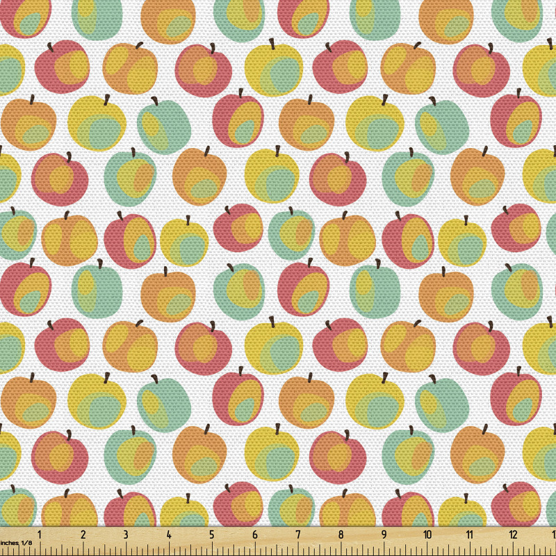 Meyveler Parça Kumaş Sık Tekrarlanış Rengarenk Şeftali ve Elma