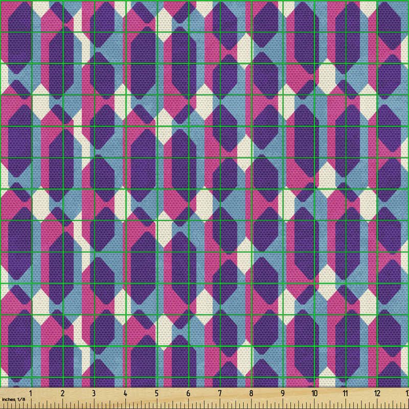 Geometrik Parça Kumaş Mor Mavi Mozaik Desenli