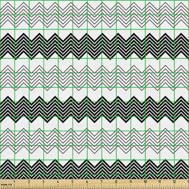 Geometrik Parça Kumaş Beyaz Fon Üzerine Yatay Zikzak Çizgiler
