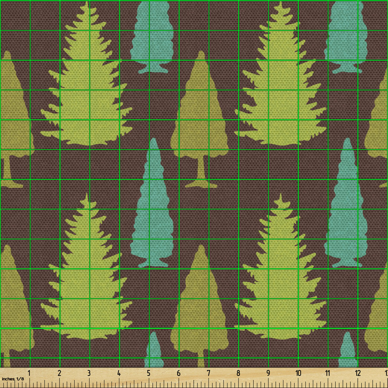 Botanik Parça Kumaş Tekrarlanmış Çeşitli Çam Ağacı Çizimleri