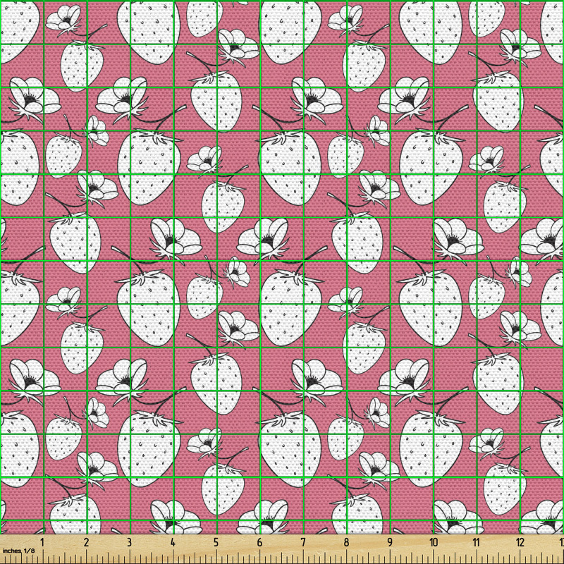 Meyve Parça Kumaş Sık Tekrarlanmış Sapında Çiçek Olan Çilekler