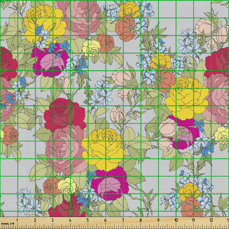Bahar Parça Kumaş Geleneksel Tarzda Tekrarlanmış Gül Çizimleri