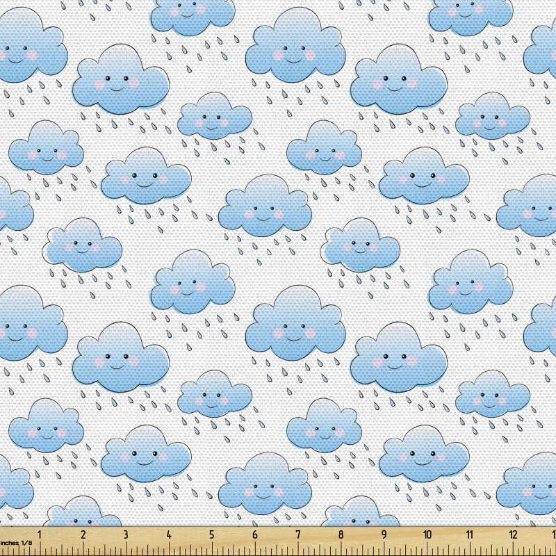 Yağmur Parça Kumaş Sık Tekrarlanmış Güler Yüzlü Bulut Figürleri