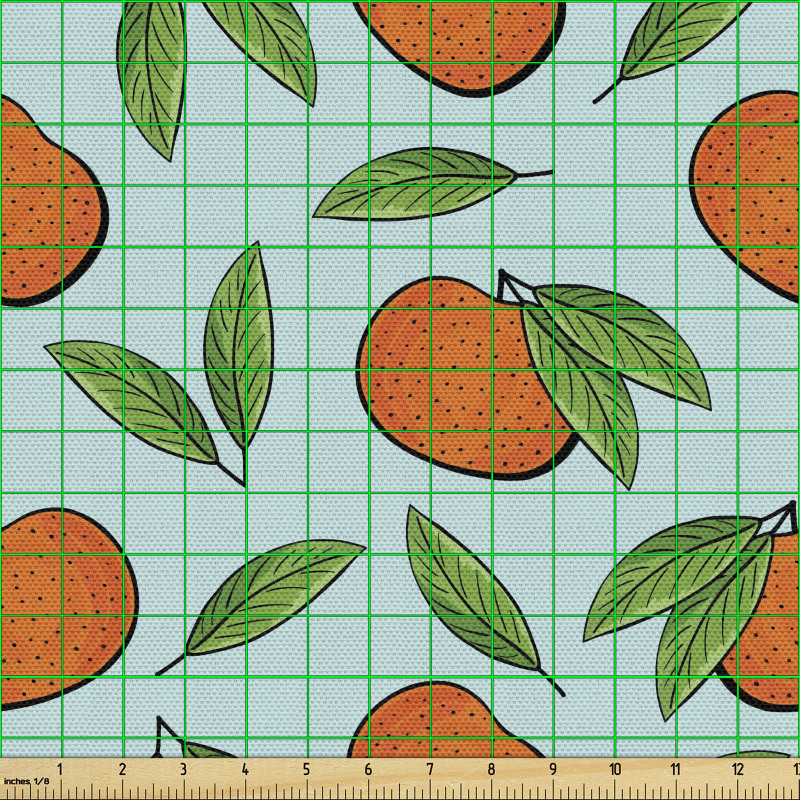 Meyve Parça Kumaş Tekrarlanmış Yapraklar ve Portakal Çizimleri