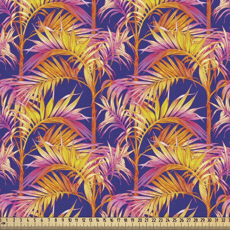 Tropikal Parça Kumaş Lacivert Fon Üzerine Renkli Palmiyeler