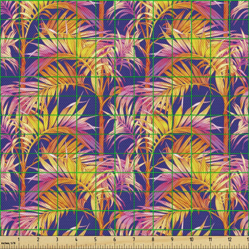 Tropikal Parça Kumaş Lacivert Fon Üzerine Renkli Palmiyeler