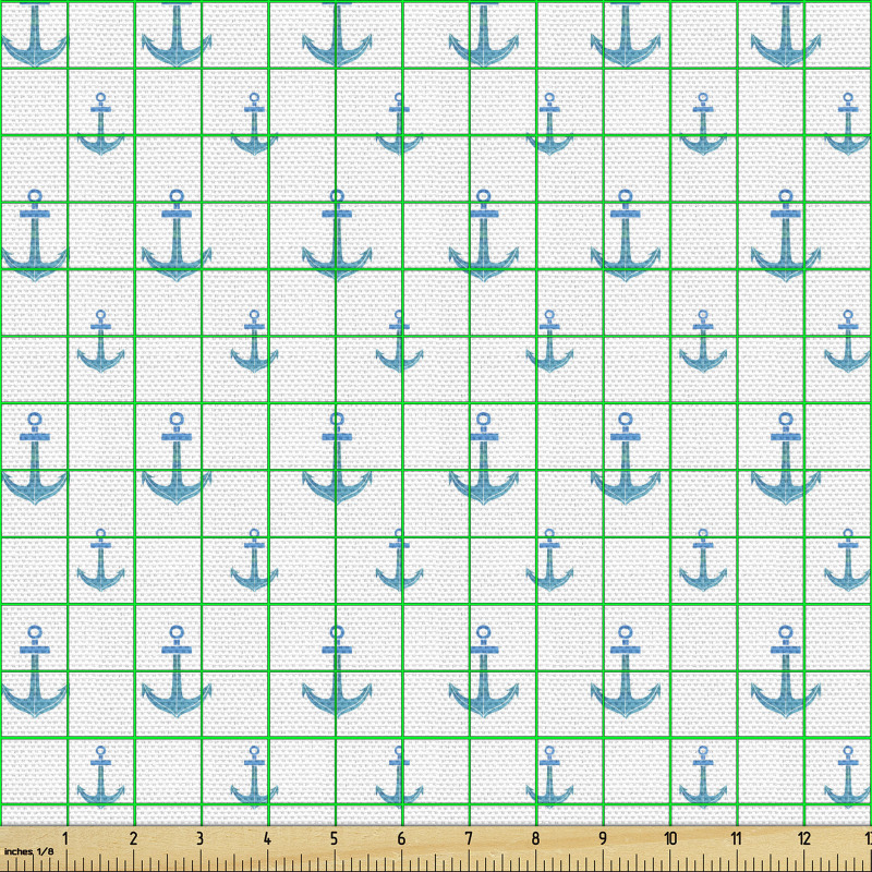 Gemici Parça Kumaş Sık Tekrarlanmış Turkuaz Denizci Çapaları