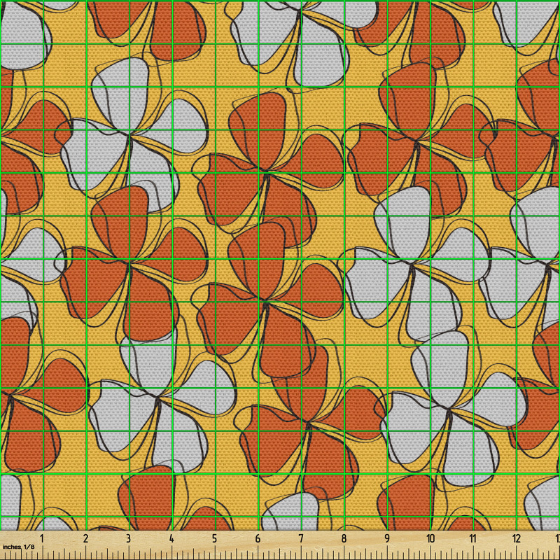 Botanik Parça Kumaş Tekrarlanmış Dört Yapraklı Çiçek Desenleri