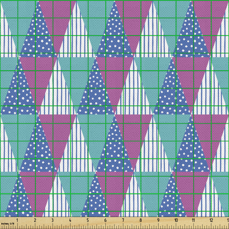 Geometrik Parça Kumaş Noktalı Çizgili ve Tek Renk Üçgenler