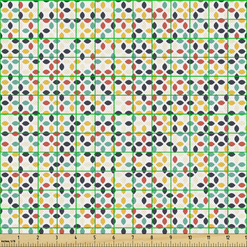 Geometrik Parça Kumaş Tekrarlayan Rengarenk Yaprak Şekilleri