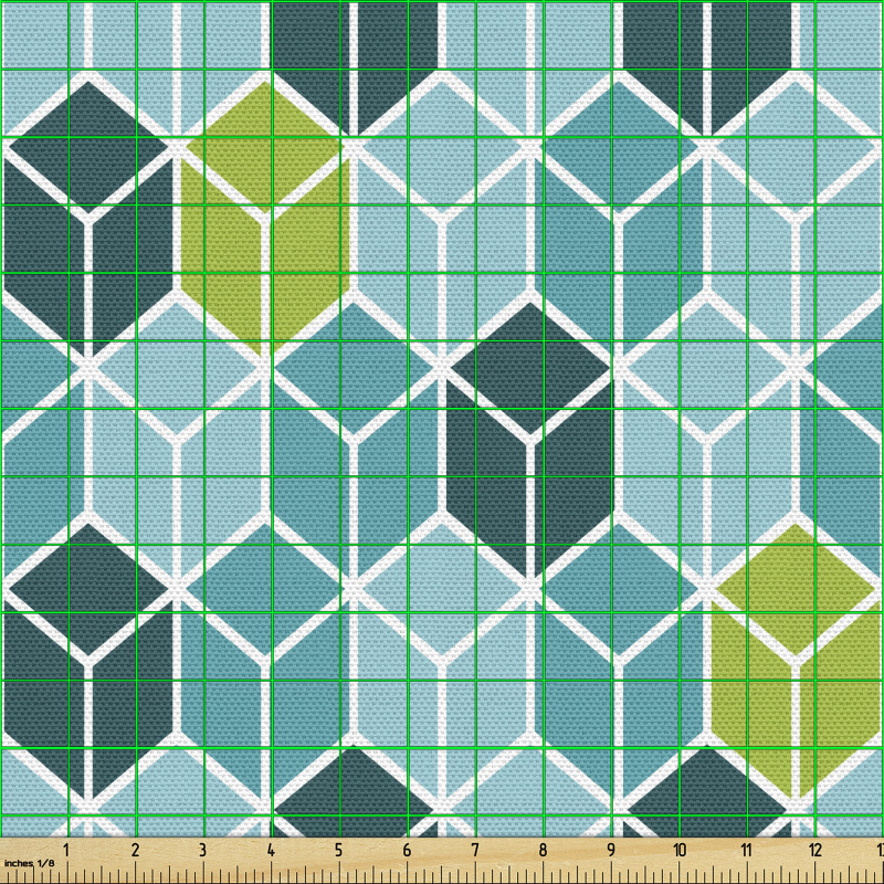 Geometrik Parça Kumaş Turkuaz Tonlarında Üç Boyutlu Küpler