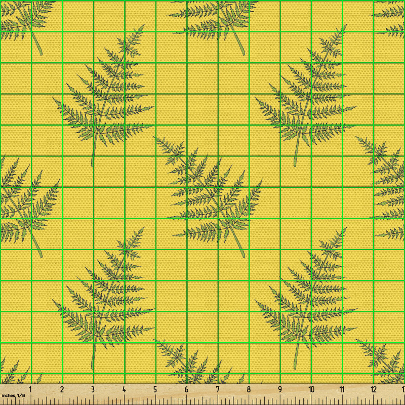 Bitki Parça Kumaş Sarı Zeminde Tekrarlayan Tropikal Yapraklar