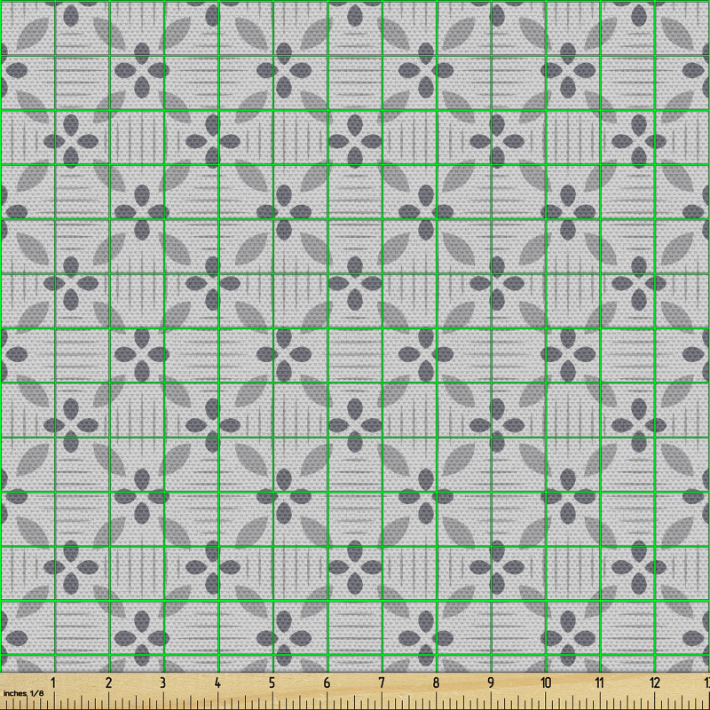 Geometrik Parça Kumaş Kesik Çizgiler Arasındaki Soyut Çiçekler