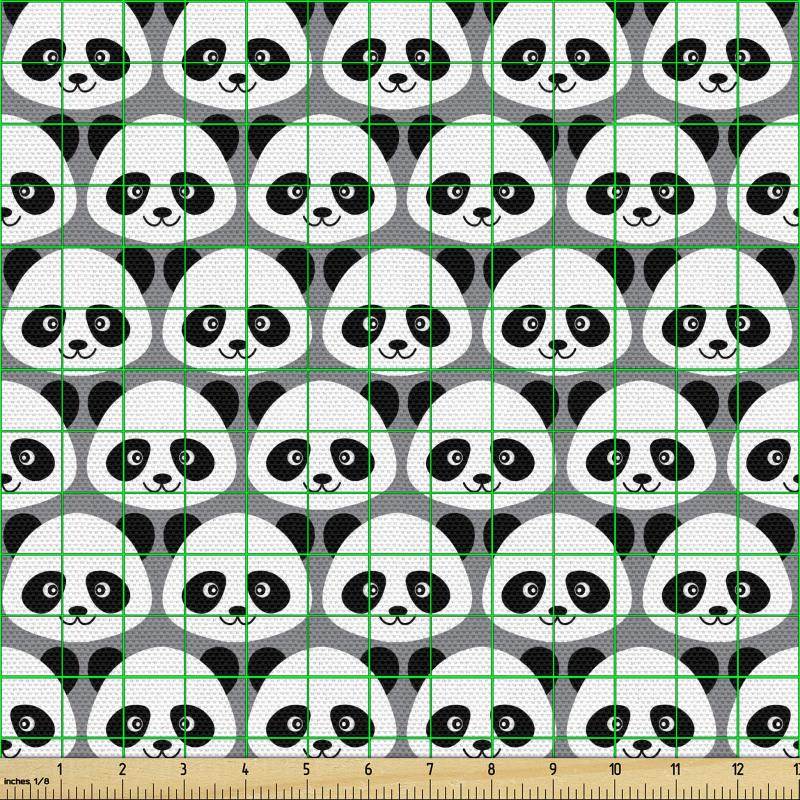 Canlı Parça Kumaş Sevimli Panda Kafaları Çizimli İllüstrasyon