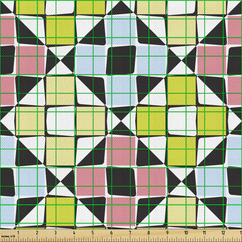 Geometrik Parça Kumaş Mozaik Kareler Desenli