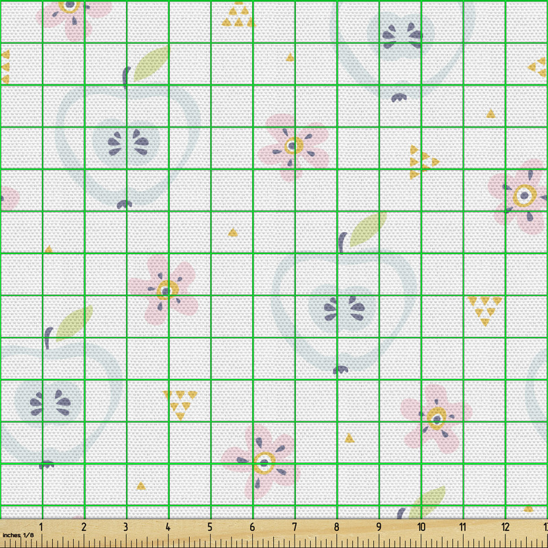 Doğa Parça Kumaş Çocuksu Elma ve Çiçek Çizimli İllüstrasyon