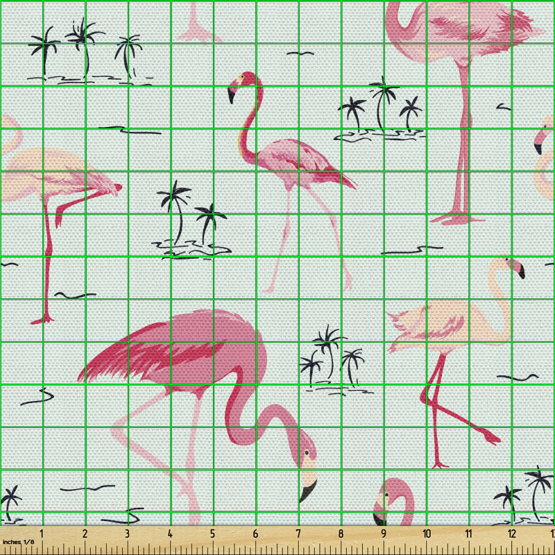 Doğa Parça Kumaş Tropikal Adadaki Flamingo Canlıları Çizimi