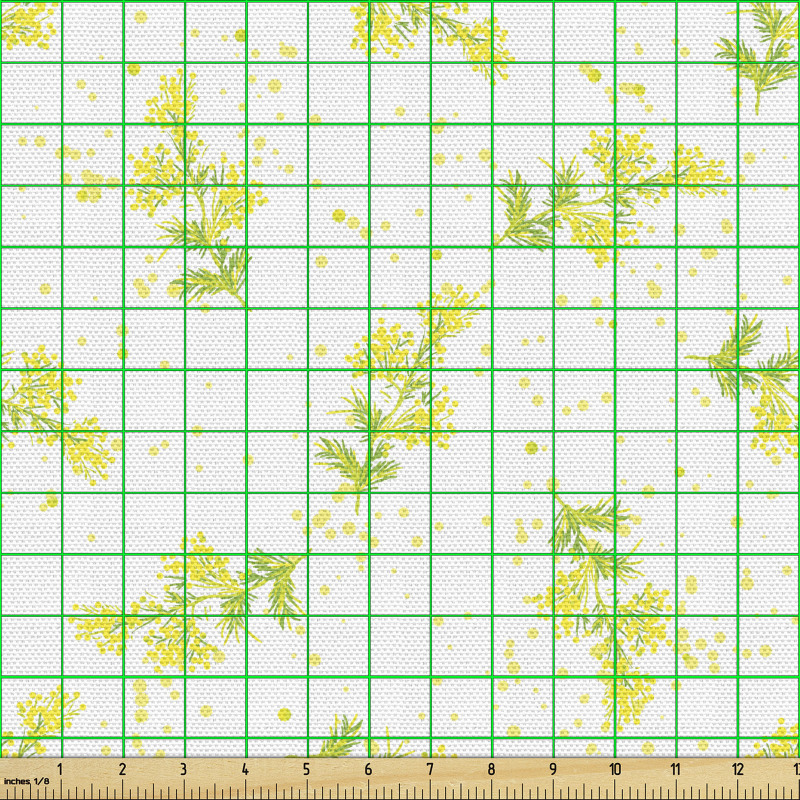 Bitki Parça Kumaş Noktalı Zeminde Narin Mimoza Çiçekleri Çizimi