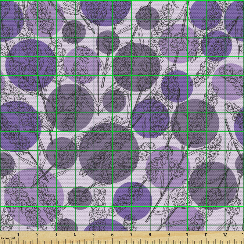 Bitki Parça Kumaş Mor Daireler Üzerine Karalama Detaylı Çiçek