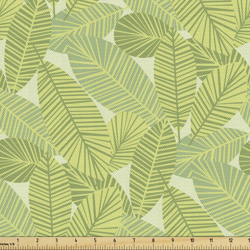 Botanik Parça Kumaş Yeşil Çizgili Palmiye Ağacı Yaprakları