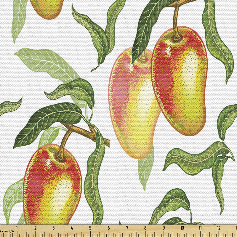 Floral Parça Kumaş Ağaç Dalındaki Şık Mango Meyvesi Desenli