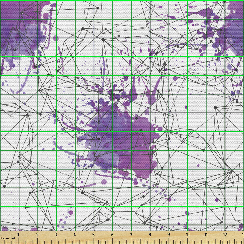 Geometrik Parça Kumaş Boya Sıçratılmış Zeminde Grafik Çizgiler