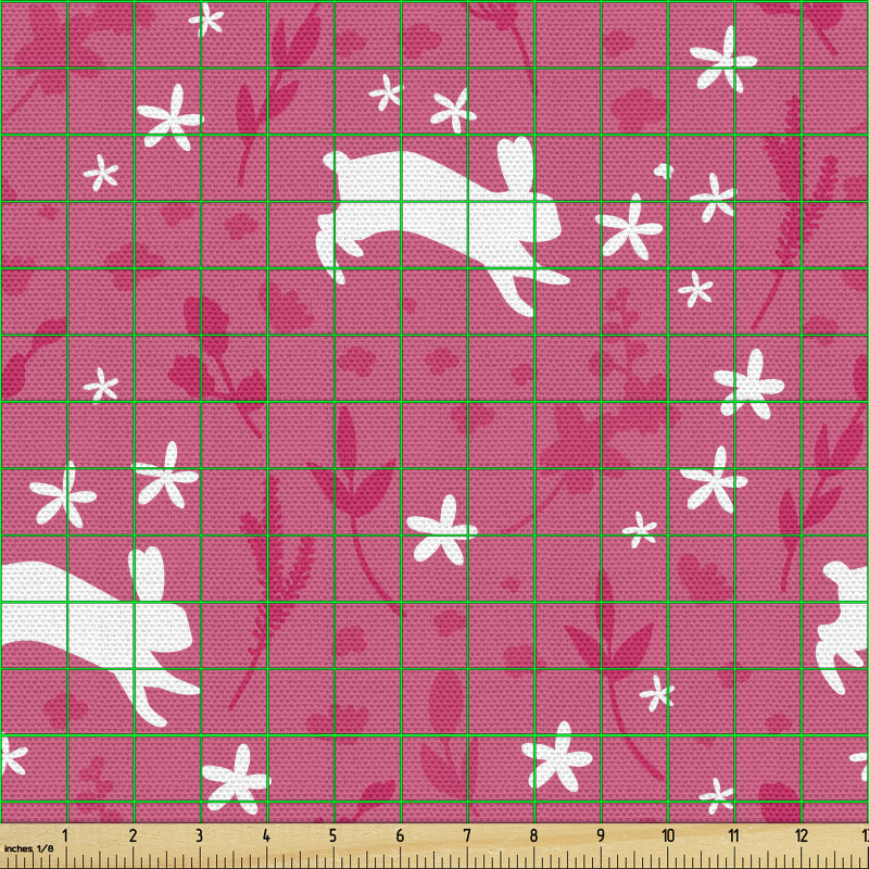Doğa Parça Kumaş Soyut Çiçekli Zeminde Şirin Tavşan Silüetleri