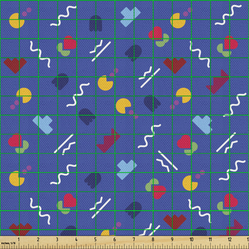 Nostaljik Parça Kumaş Mavi Fon Üzerinde Atari Oyunu Desenli
