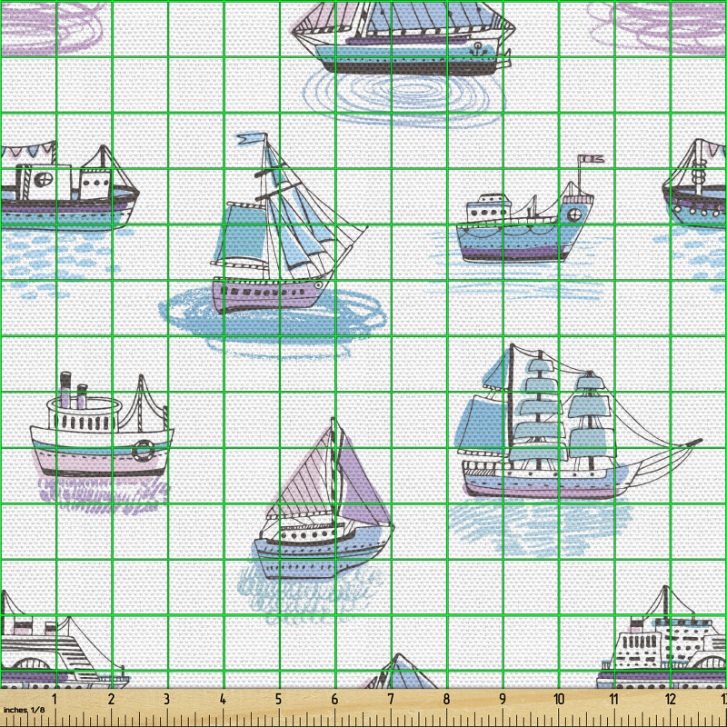 Marin Parça Kumaş Okyanustaki Yat Bot Yelkenli Gemi Desenli