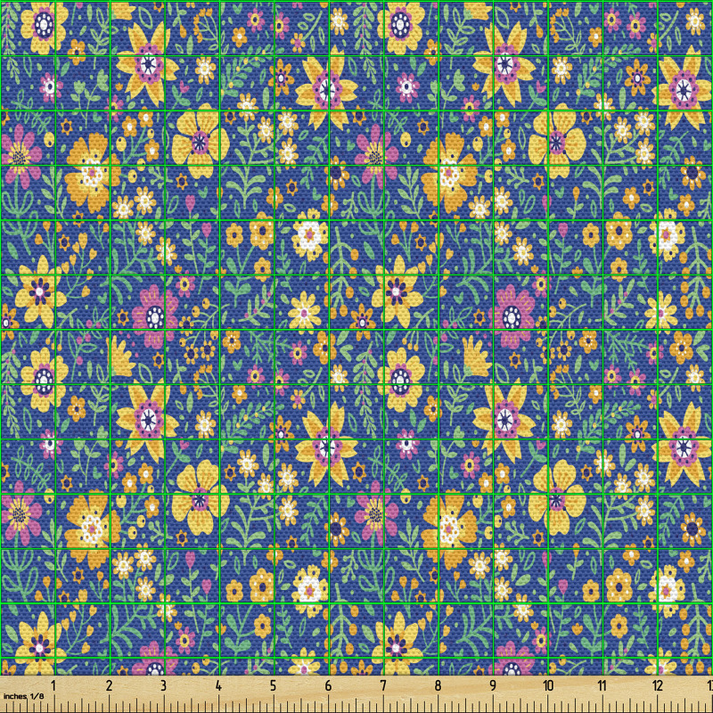 Bitki Parça Kumaş Rengarenk İlkbahar Çiçekleri İllüstrasyonu