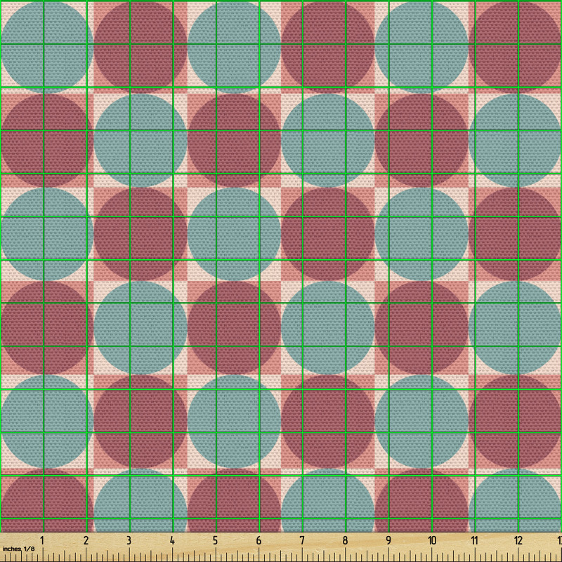 Geometrik Parça Kumaş Retro Görünümlü Kareler İçindeki Daireler